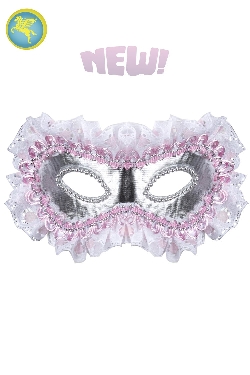 MASCHERA ARTIGIANALE CON MERLETTO ROSA 